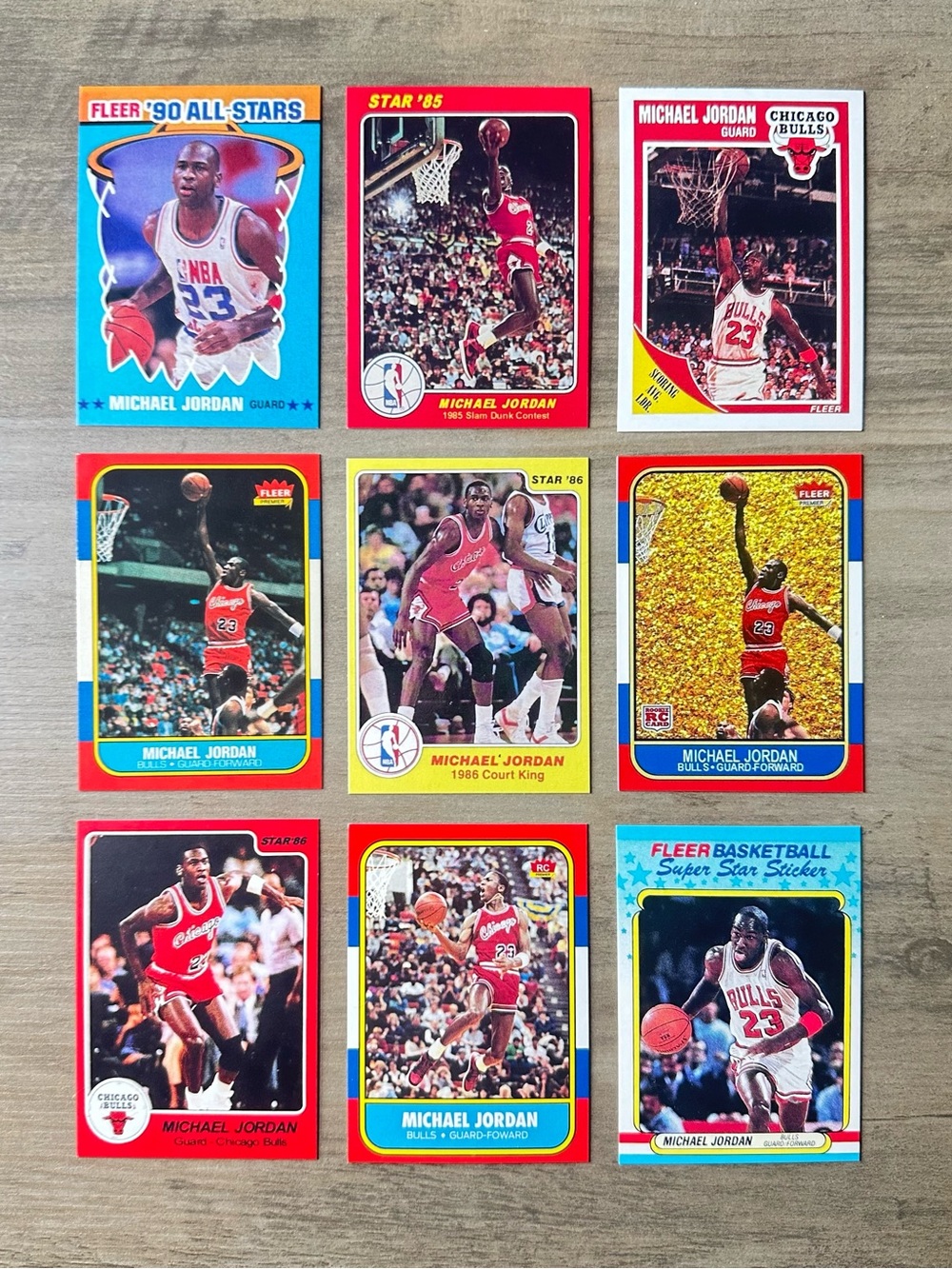 Michael Jordan Rookie Lot of (9) Star Fleer Novelty Cards.